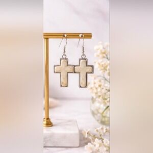 Chunky Southwest Howlite Cross Silver Dangle Earring | Faith collection
